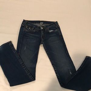 True Religion Sz 28 Billy Dark Blue Distressed